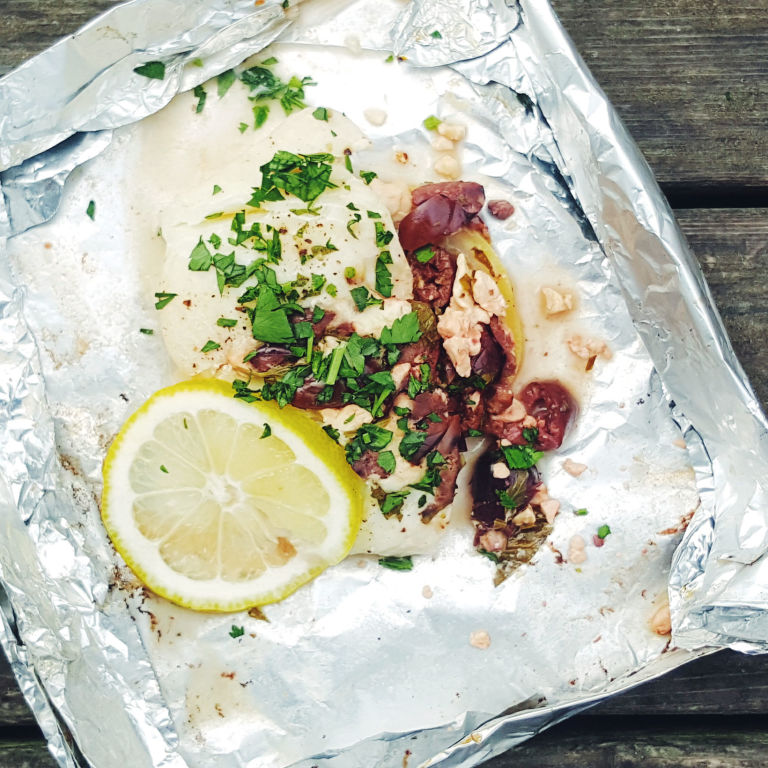 Best Foil Pack Halibut with Feta and Olives Recipe How to Make Foil