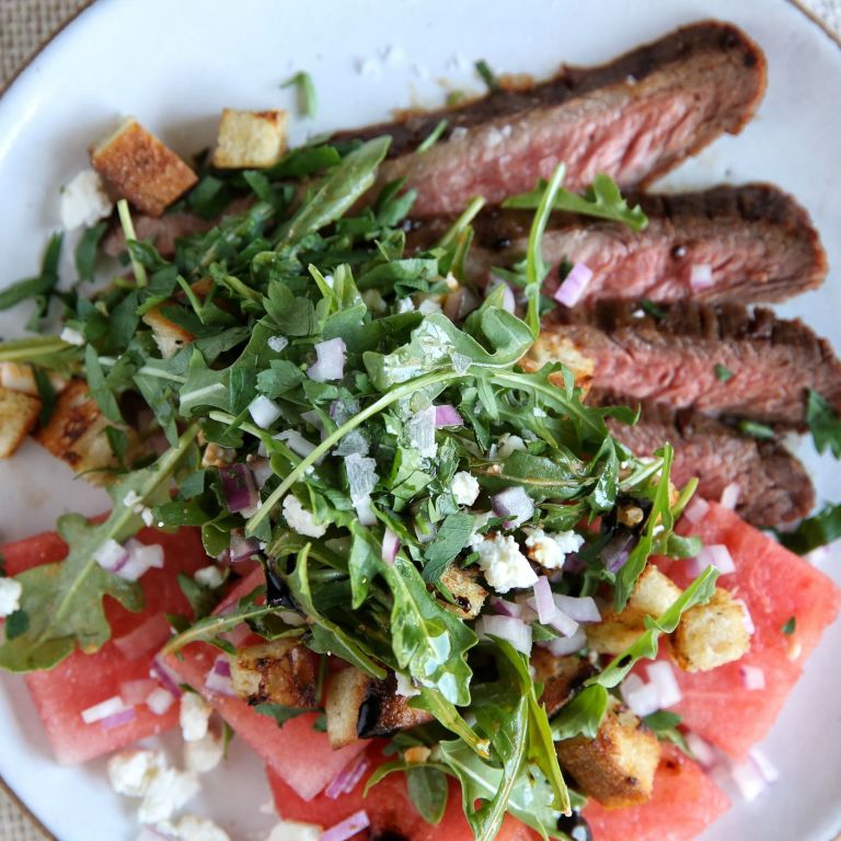 Best BBQ Flank Steak with Watermelon Salad Recipe