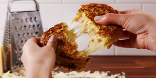 Cauliflower Grilled Cheese Horizontal Cheese Pull