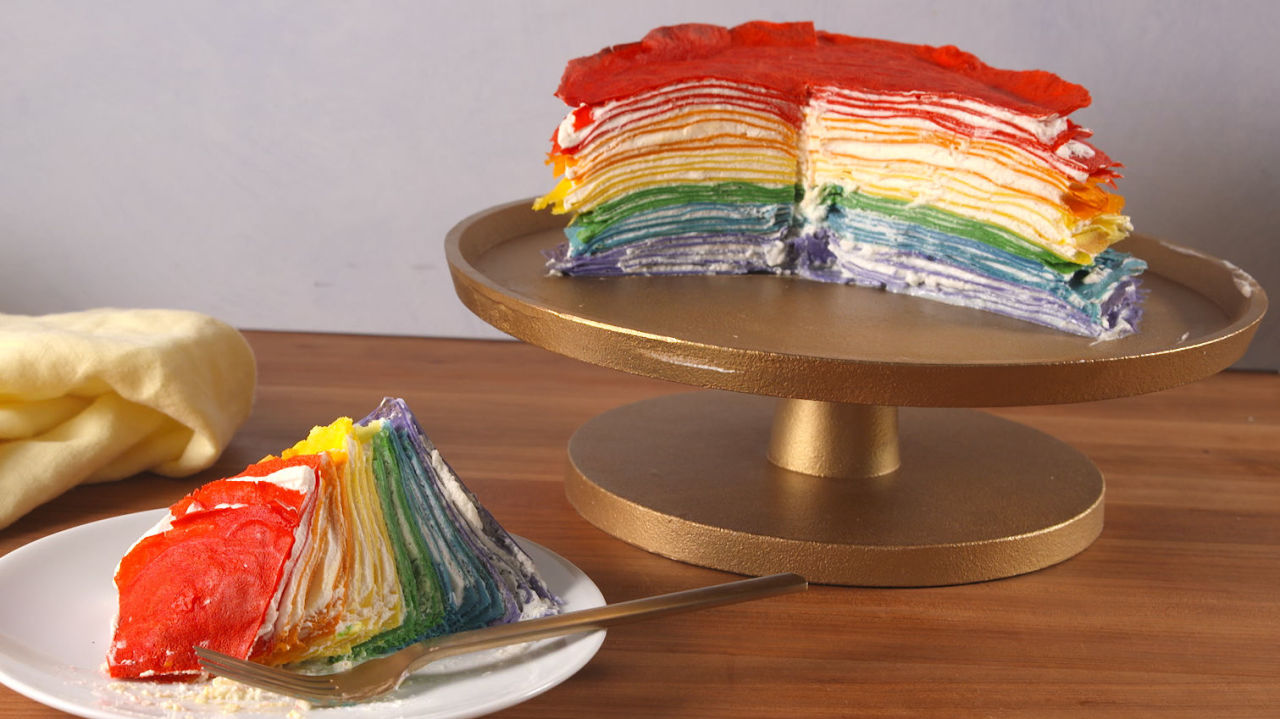 Making Rainbow Crepe Cake Video — Rainbow Crepe Cake Video