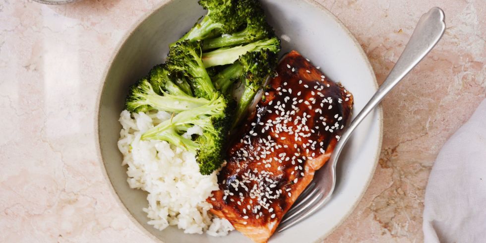 Hoisin-Glazed Salmon with Broccoli and Sesame Rice Horizontal