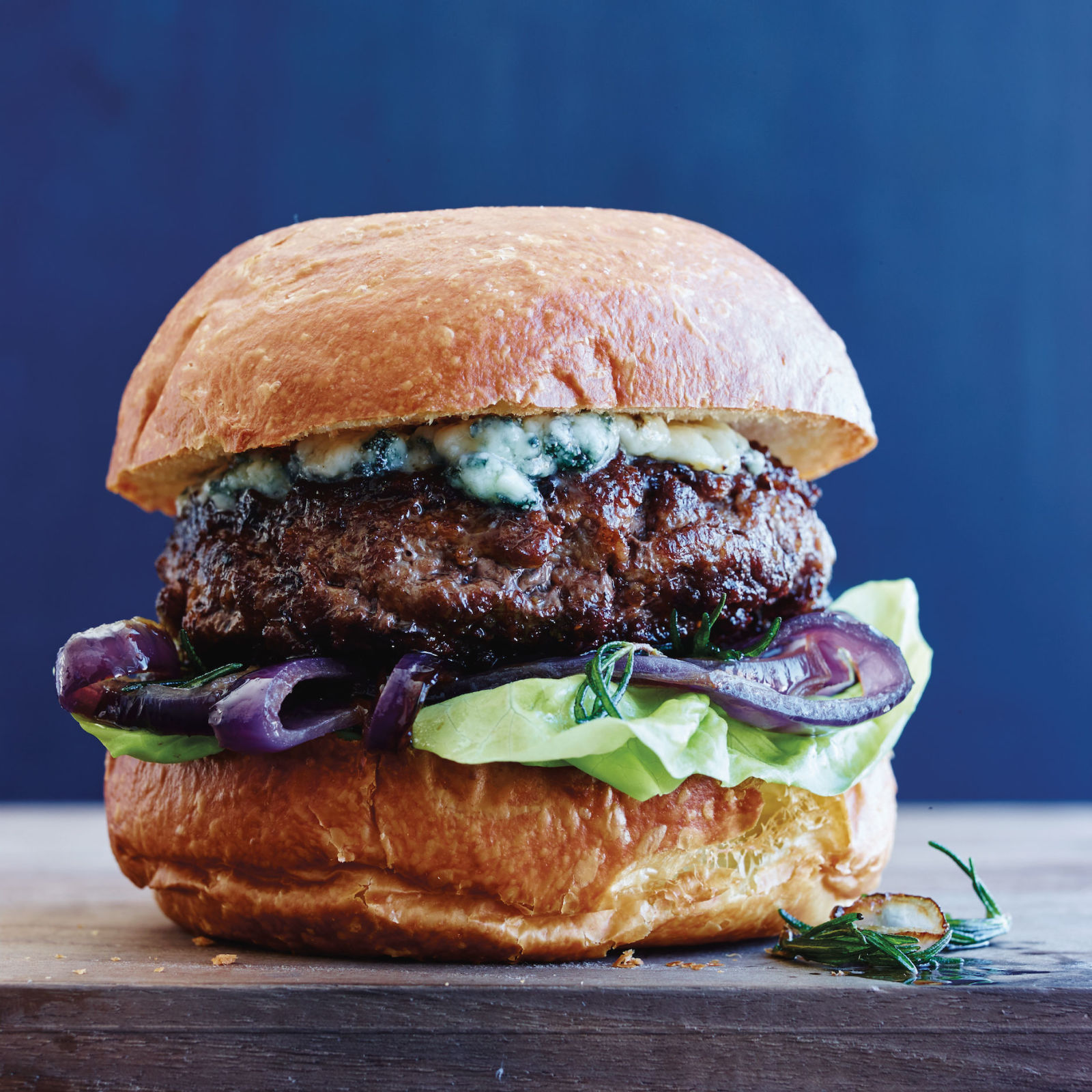 Best Blue Cheese Burgers with Caramelized Onions and Crispy Rosemary Recipe-How To Make Blue Cheese Burgers with Caramelized Onions and Crispy RosemaryDelish.com Best Blue Cheese Burgers with Caramelized Onions and Crispy Rosemary Recipe-How To Make Blue Cheese Burgers with Caramelized Onions and Crispy RosemaryDelish.com