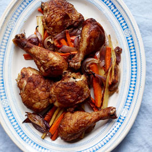 Spice-Roasted Chicken, Red Onions, Carrots and Parsnips