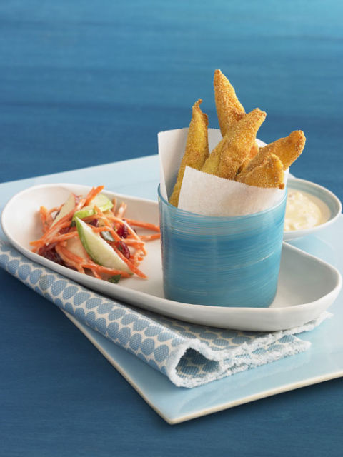 Crunchy Fish Sticks with Carrot-Apple Slaw Recipe